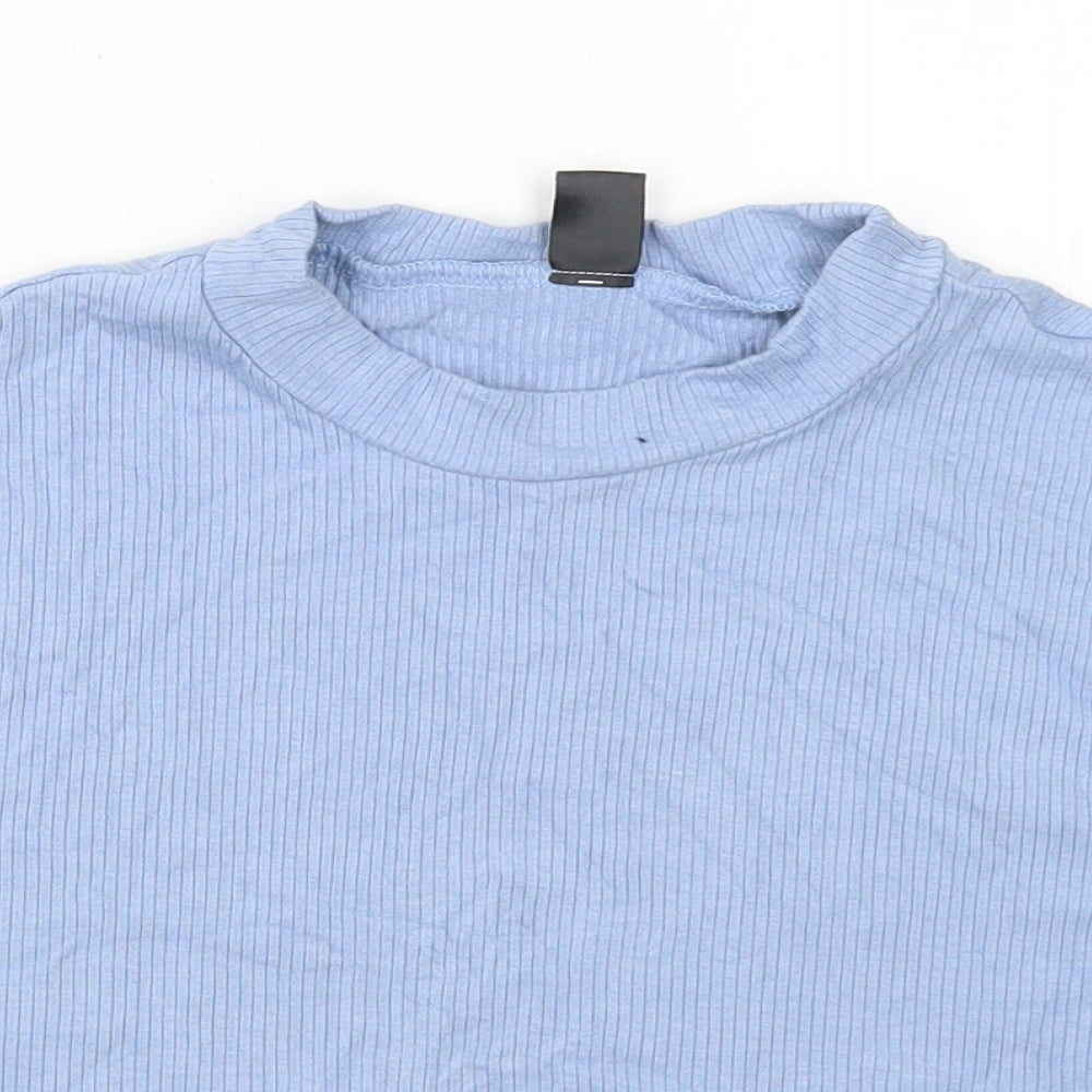 SheIn Womens Blue  Viscose Cropped T-Shirt Size M Crew Neck