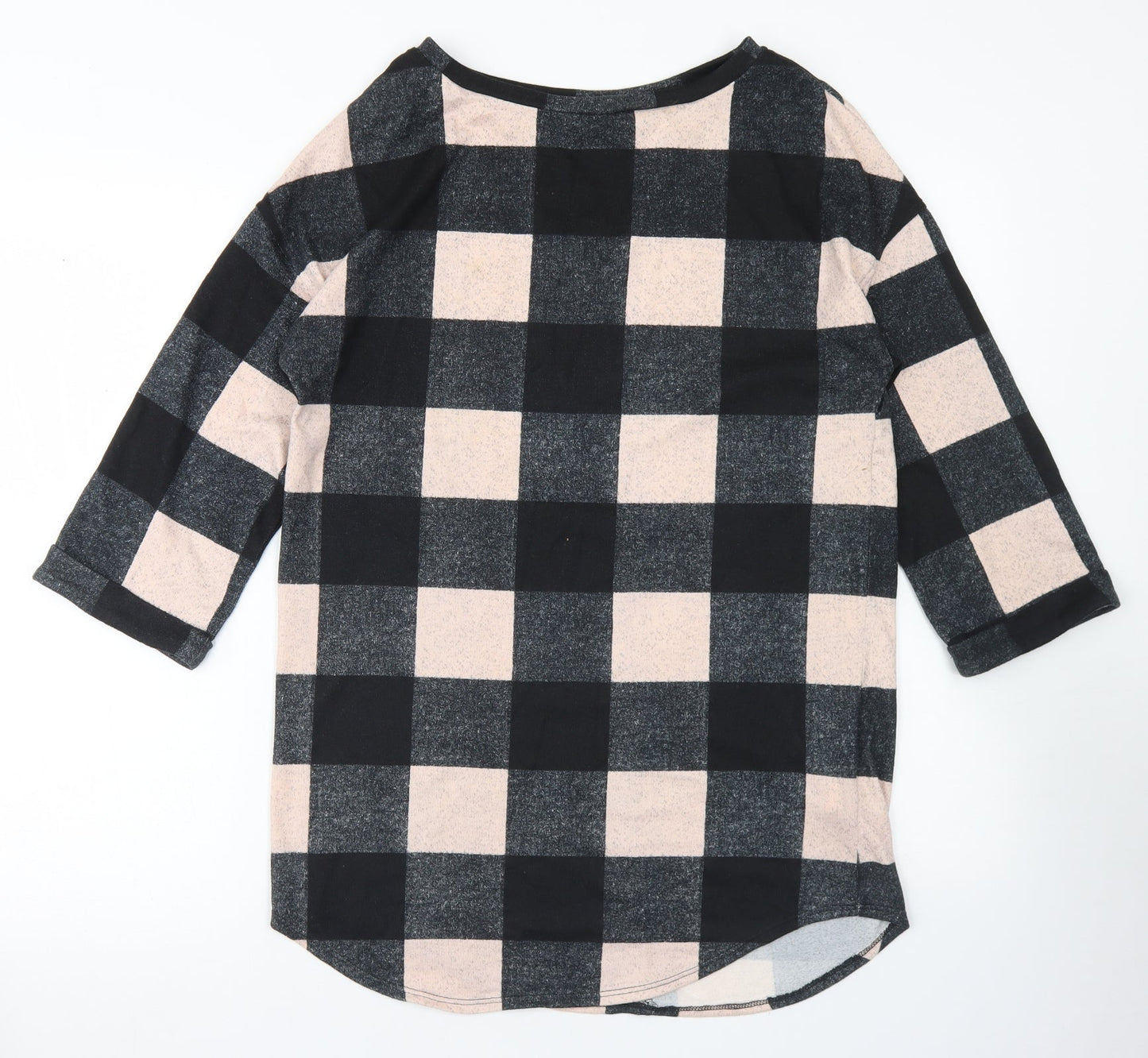 F&F Womens Black Check Polyester Tunic T-Shirt Size 8 Round Neck