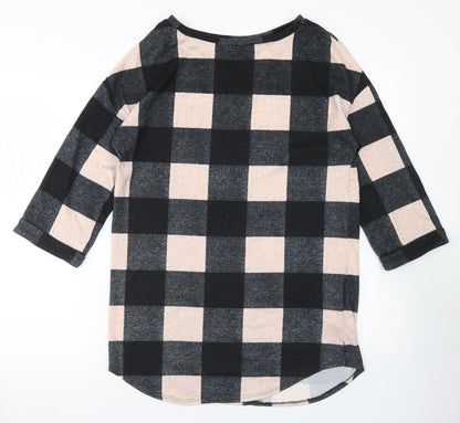 F&F Womens Black Check Polyester Tunic T-Shirt Size 8 Round Neck