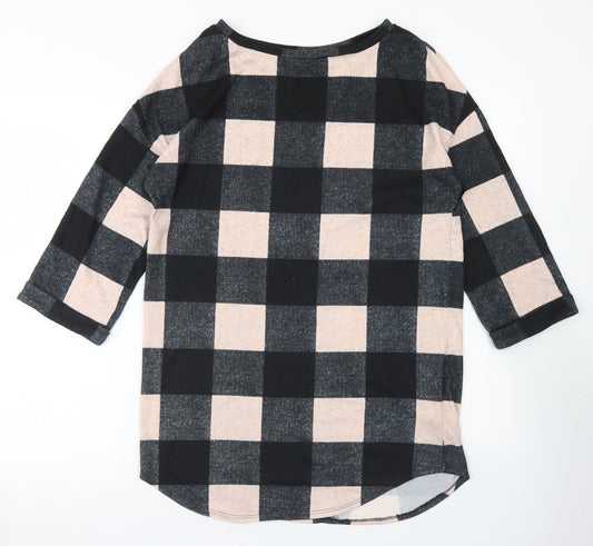 F&F Womens Black Check Polyester Tunic T-Shirt Size 8 Round Neck