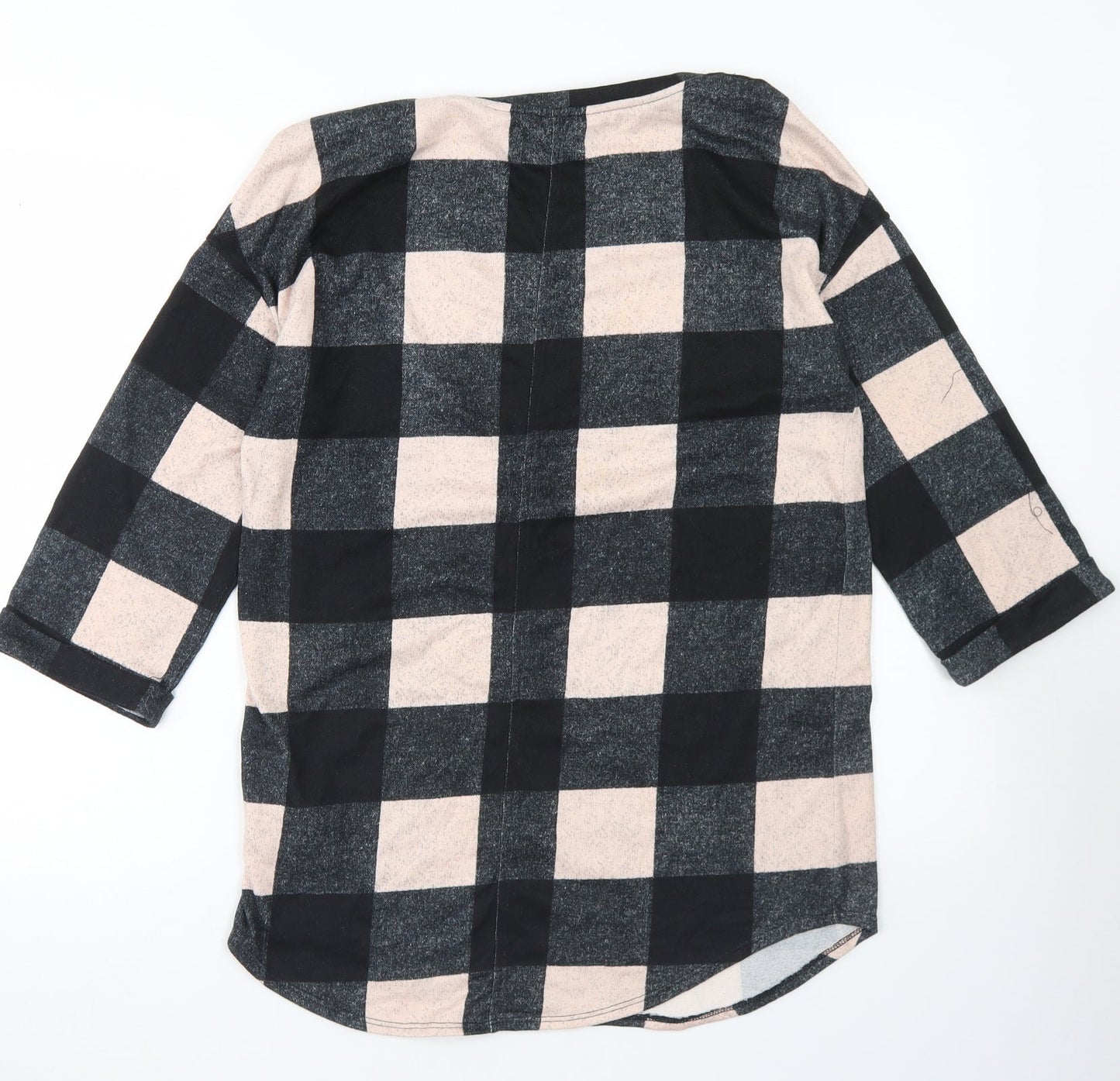 F&F Womens Black Check Polyester Tunic T-Shirt Size 8 Round Neck