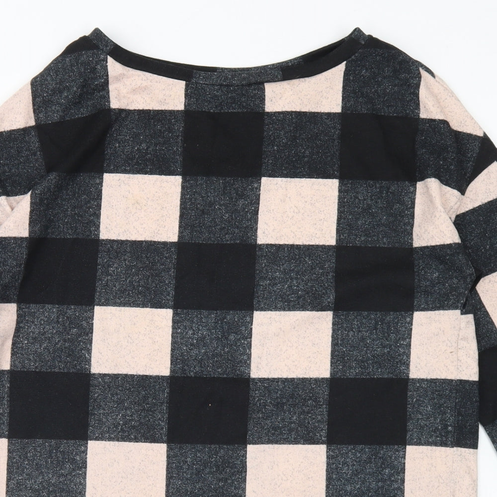 F&F Womens Black Check Polyester Tunic T-Shirt Size 8 Round Neck