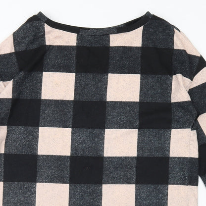 F&F Womens Black Check Polyester Tunic T-Shirt Size 8 Round Neck