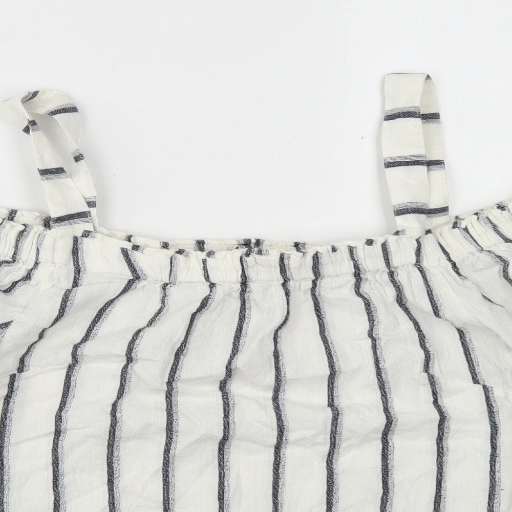 F&F Womens White Striped Cotton Basic Blouse Size 8 Off the Shoulder - Cold Shoulder