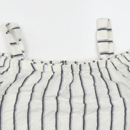 F&F Womens White Striped Cotton Basic Blouse Size 8 Off the Shoulder - Cold Shoulder