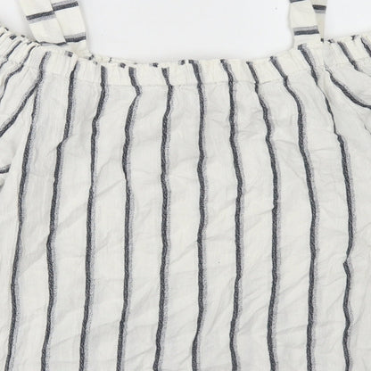 F&F Womens White Striped Cotton Basic Blouse Size 8 Off the Shoulder - Cold Shoulder