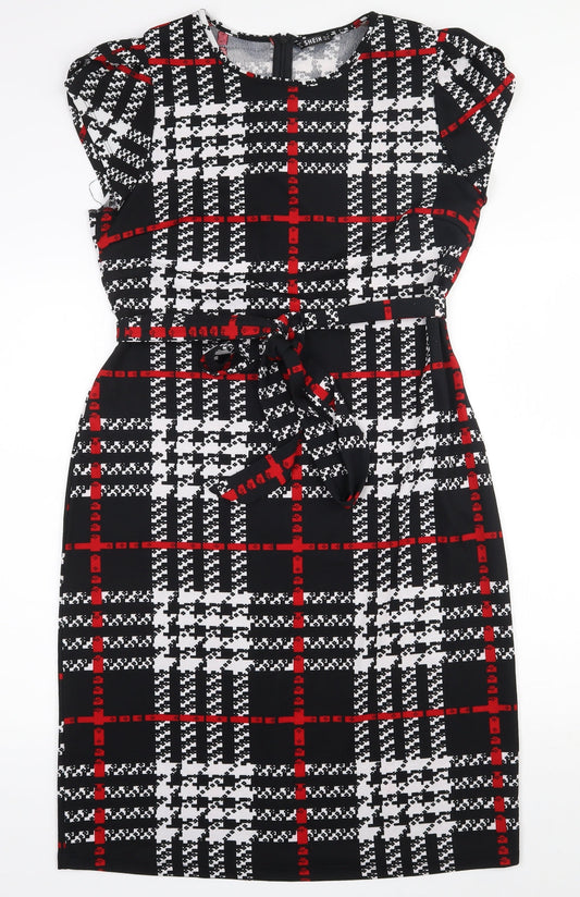 SheIn Womens Multicoloured Geometric Polyester Pencil Dress  Size XL  Round Neck Zip