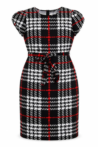 Front view of SHEIN women’s multicoloured geometric polyester pencil dress, size XL, round neck zip