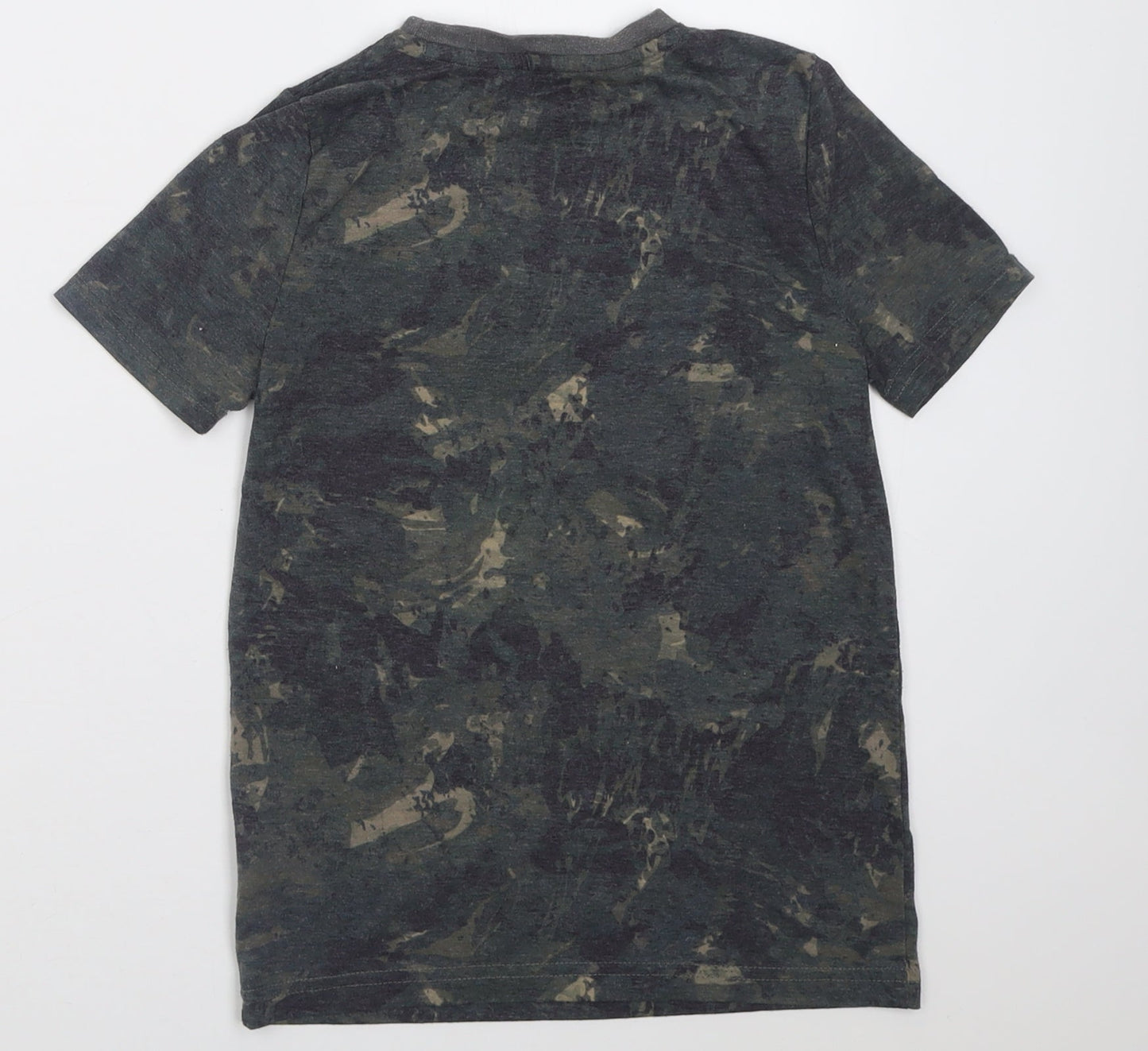 F&F Boys Green Camouflage Polyester Basic T-Shirt Size 8-9 Years Crew Neck Pullover - Attitude