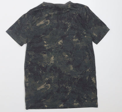 F&F Boys Green Camouflage Polyester Basic T-Shirt Size 8-9 Years Crew Neck Pullover - Attitude