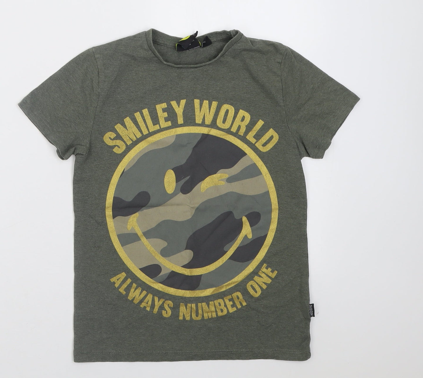 Primark Girls Green  Polyester Basic T-Shirt Size 7-8 Years Crew Neck Pullover - smiley world