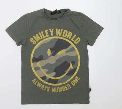 Primark Girls Green  Polyester Basic T-Shirt Size 7-8 Years Crew Neck Pullover - smiley world