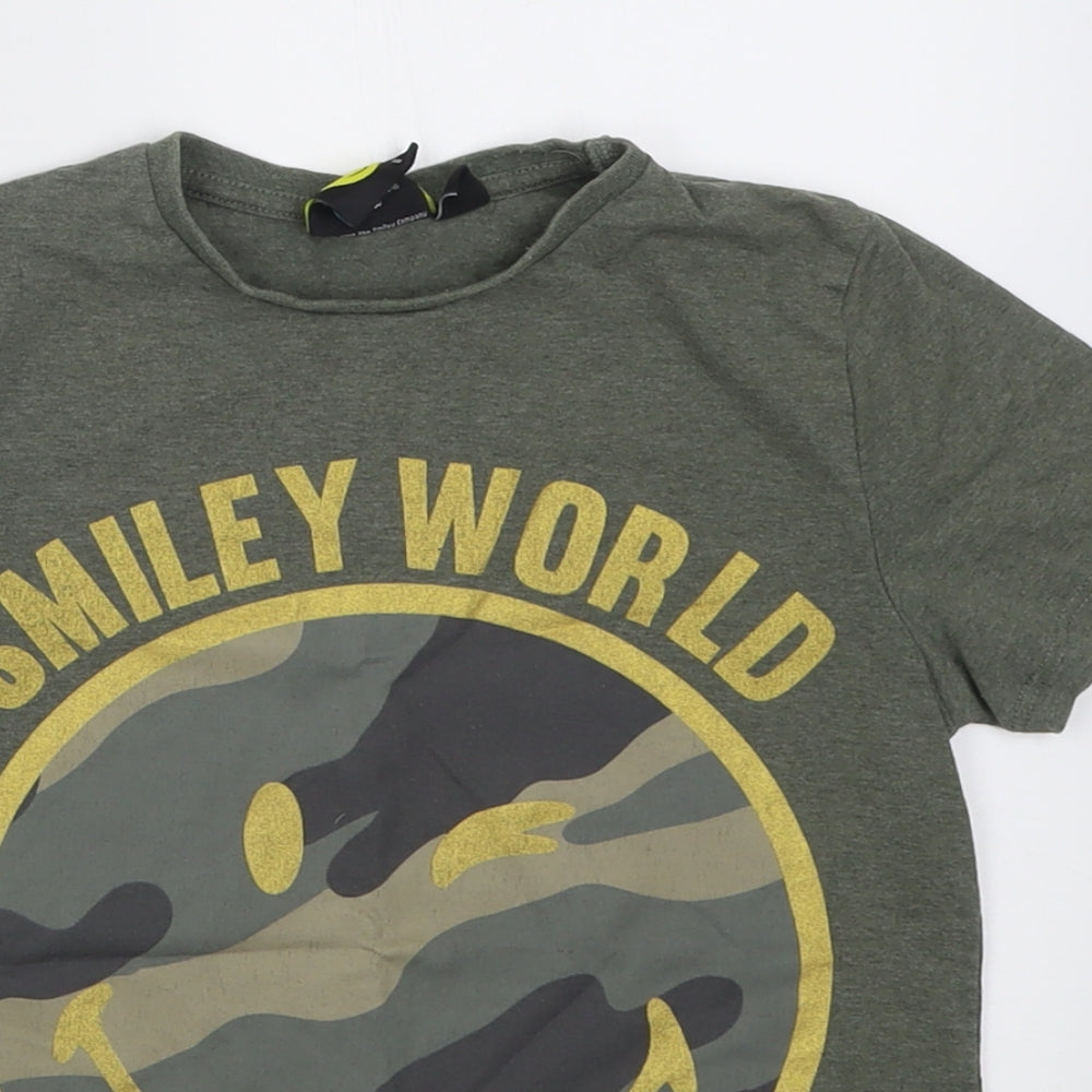 Primark Girls Green  Polyester Basic T-Shirt Size 7-8 Years Crew Neck Pullover - smiley world