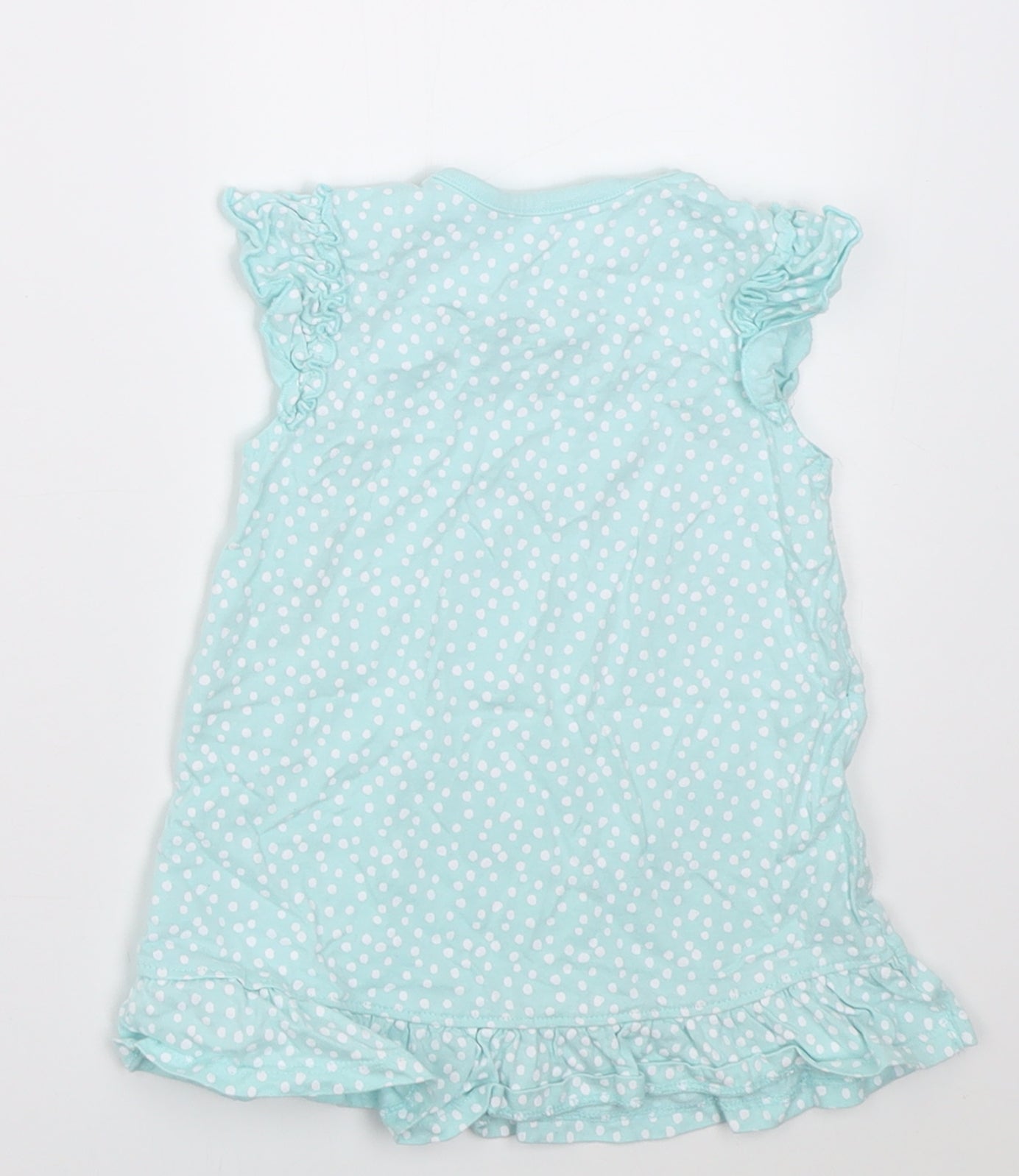 George Girls Blue Polka Dot Cotton A-Line  Size 12-18 Months  Crew Neck Button - minnie mouse