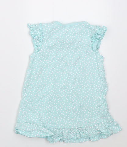 George Girls Blue Polka Dot Cotton A-Line  Size 12-18 Months  Crew Neck Button - minnie mouse