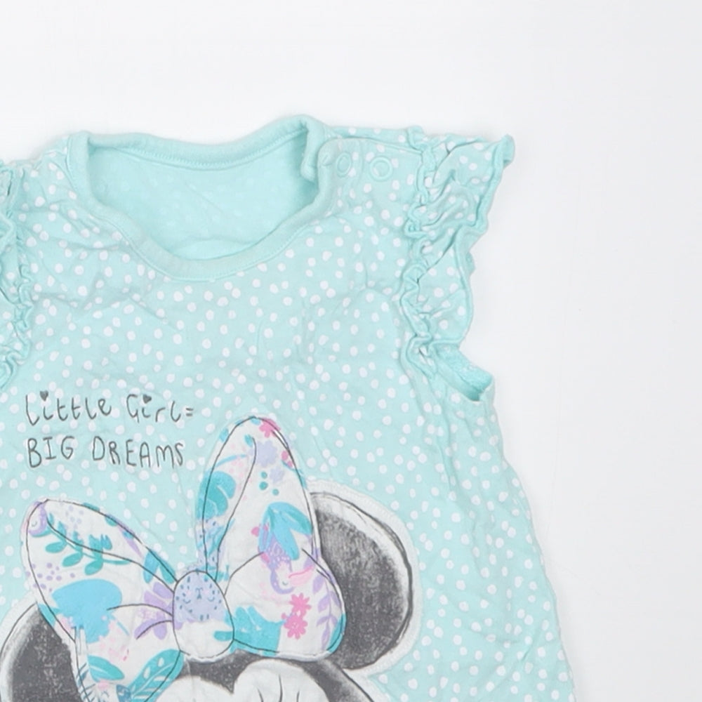 George Girls Blue Polka Dot Cotton A-Line  Size 12-18 Months  Crew Neck Button - minnie mouse