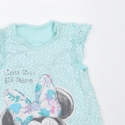 George Girls Blue Polka Dot Cotton A-Line  Size 12-18 Months  Crew Neck Button - minnie mouse