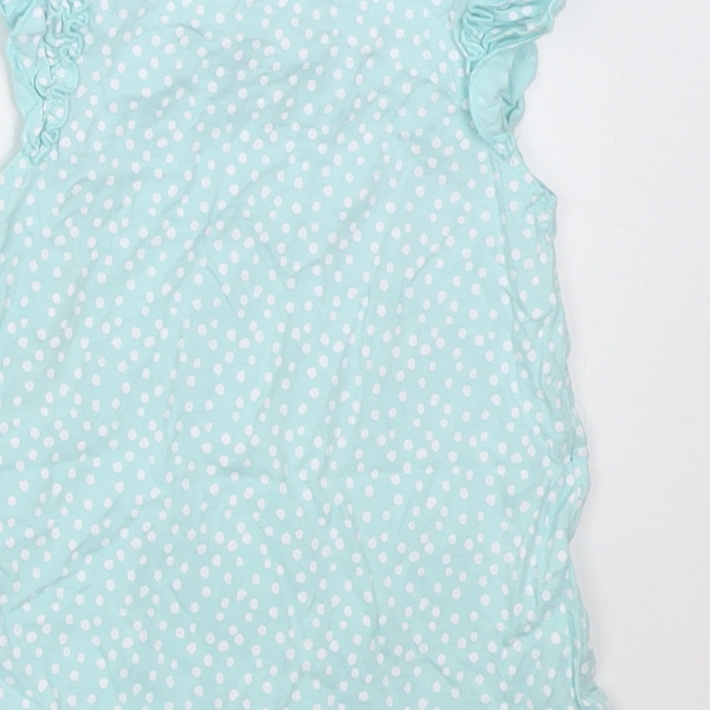 George Girls Blue Polka Dot Cotton A-Line  Size 12-18 Months  Crew Neck Button - minnie mouse