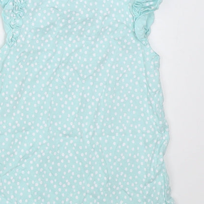 George Girls Blue Polka Dot Cotton A-Line  Size 12-18 Months  Crew Neck Button - minnie mouse