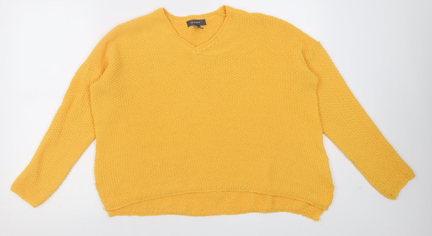 Primark Womens Yellow V-Neck  Polyester Pullover Jumper Size S