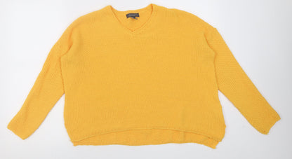 Primark Womens Yellow V-Neck  Polyester Pullover Jumper Size S