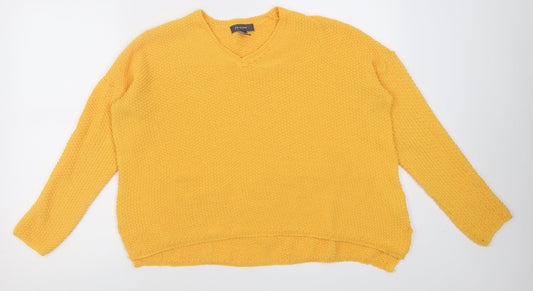 Primark Womens Yellow V-Neck  Polyester Pullover Jumper Size S