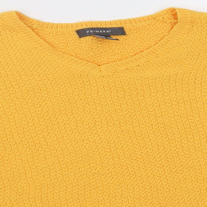 Primark Womens Yellow V-Neck  Polyester Pullover Jumper Size S