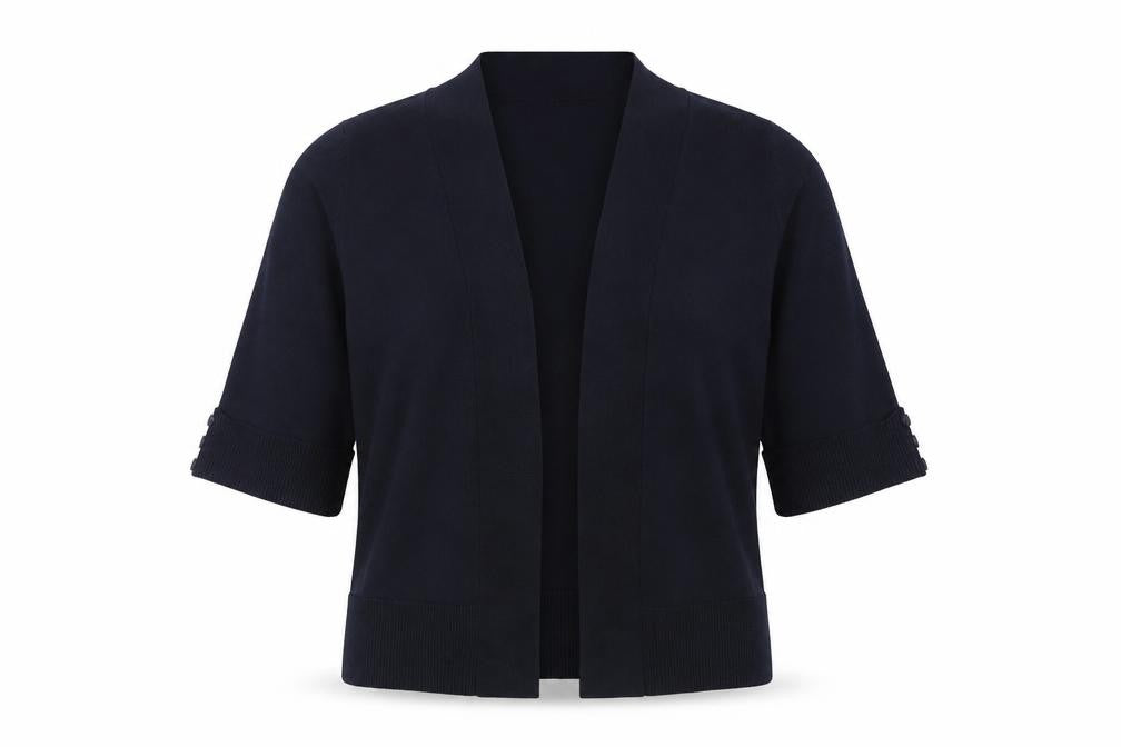 Front view of Wallis women’s blue v-neck cotton cardigan jumper, size S