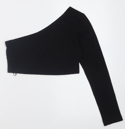 SheIn Womens Black  Polyester Cropped Blouse Size M One Shoulder
