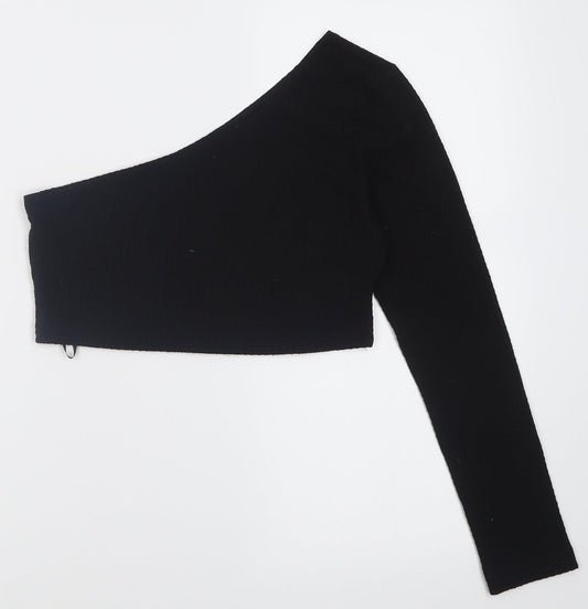 SheIn Womens Black  Polyester Cropped Blouse Size M One Shoulder