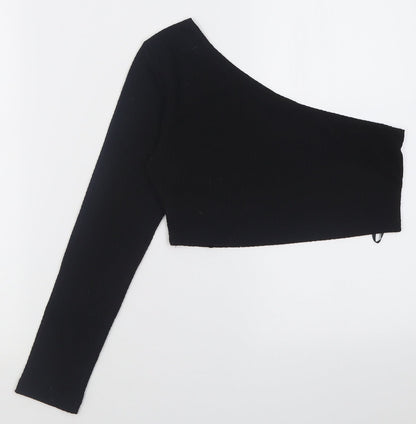 SheIn Womens Black  Polyester Cropped Blouse Size M One Shoulder