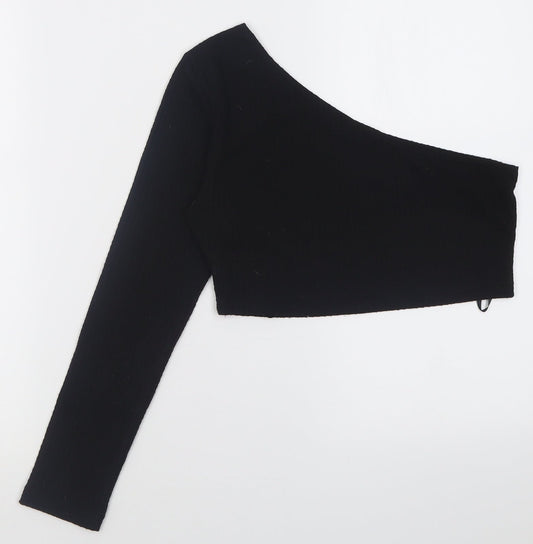 SheIn Womens Black  Polyester Cropped Blouse Size M One Shoulder