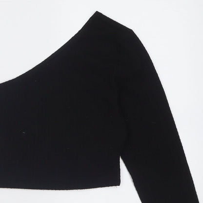 SheIn Womens Black  Polyester Cropped Blouse Size M One Shoulder