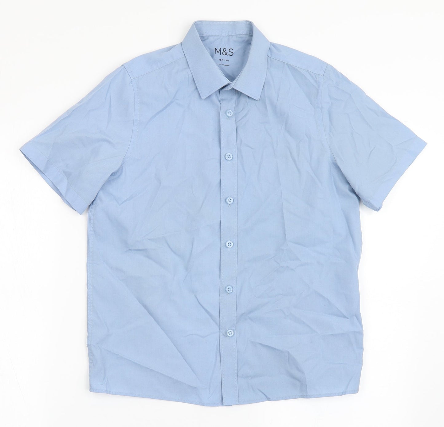 Marks and Spencer Boys Blue  Polyester Basic Button-Up Size 10-11 Years Collared Button - School Wear