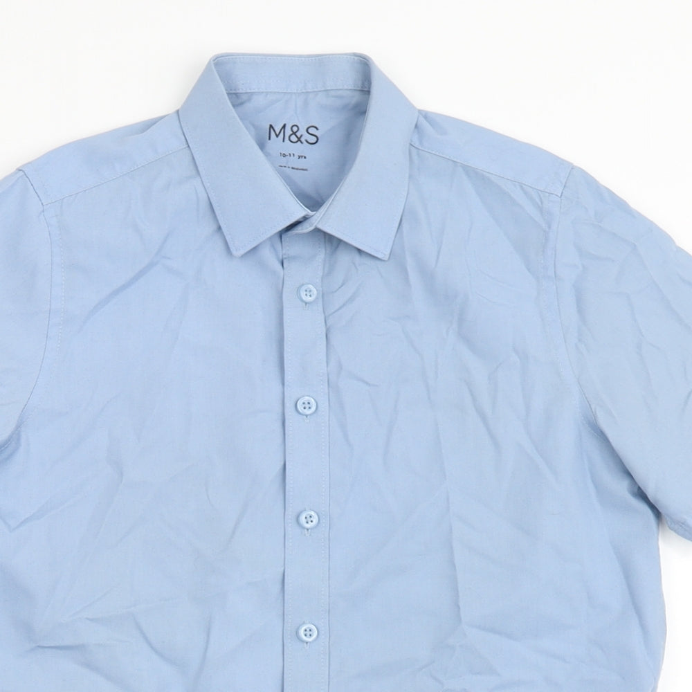 Marks and Spencer Boys Blue  Polyester Basic Button-Up Size 10-11 Years Collared Button - School Wear