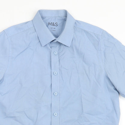 Marks and Spencer Boys Blue  Polyester Basic Button-Up Size 10-11 Years Collared Button - School Wear