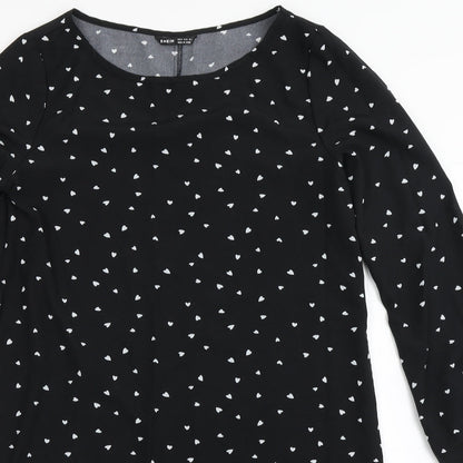 SheIn Womens Black  Polyester Shift  Size M  Round Neck Pullover - Love Hearts