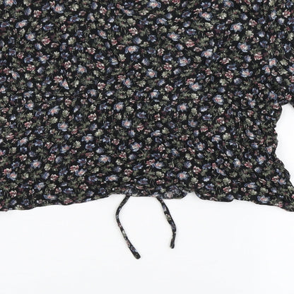 Aeropostale Womens Black Floral Cotton Cropped Blouse Size S V-Neck