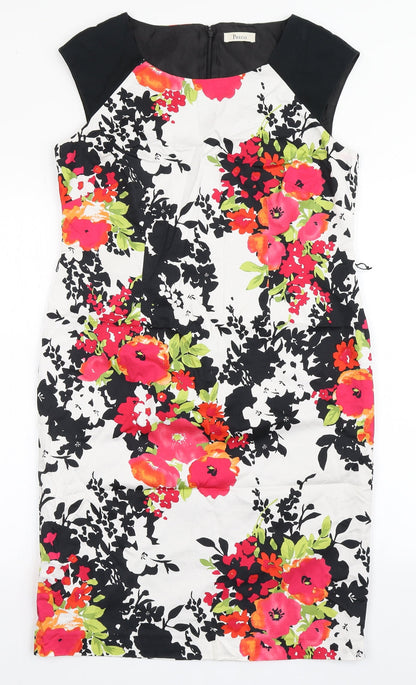 Precis Womens Black Floral Cotton Shift  Size 12  Round Neck Zip