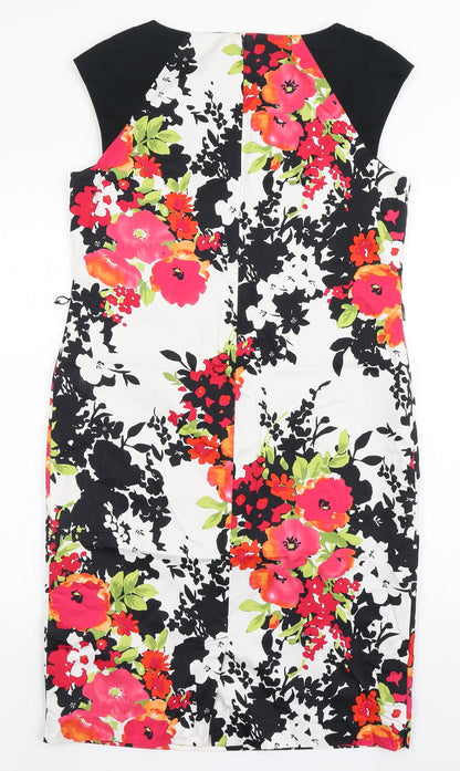 Precis Womens Black Floral Cotton Shift  Size 12  Round Neck Zip