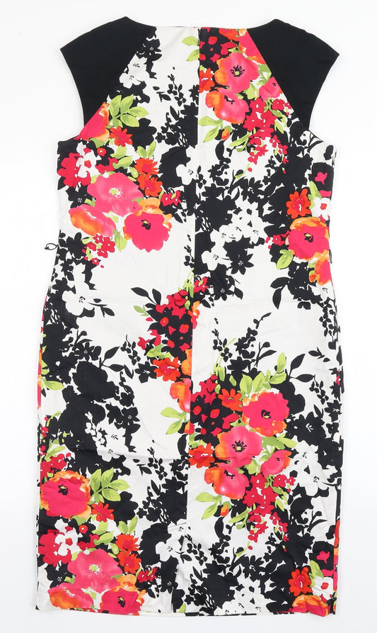 Precis Womens Black Floral Cotton Shift  Size 12  Round Neck Zip