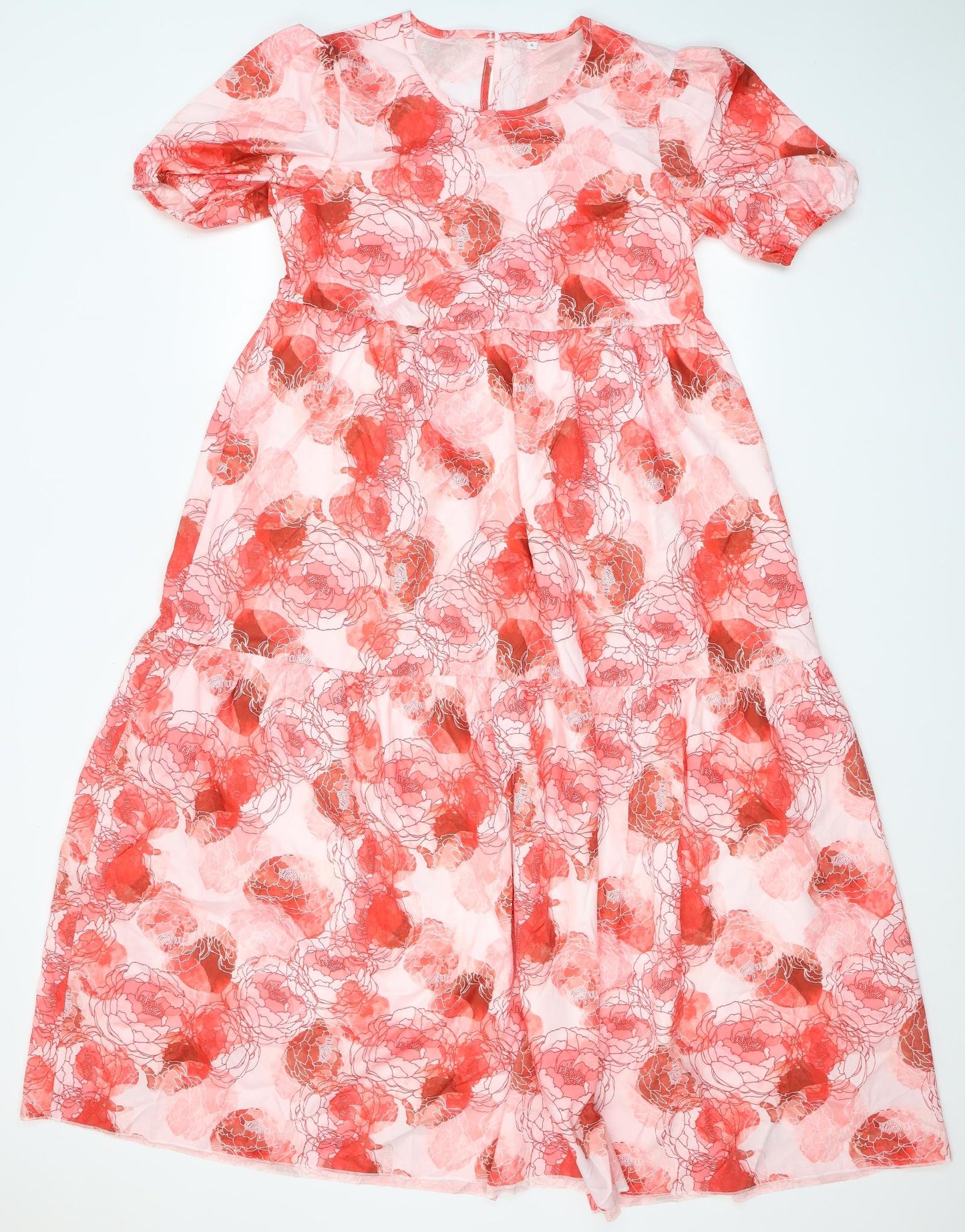 SheIn Womens Red Floral Cotton A-Line  Size S  Round Neck Button