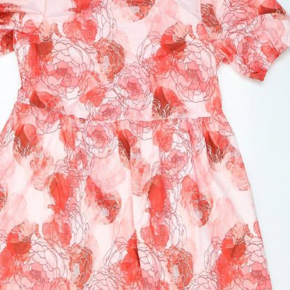 SheIn Womens Red Floral Cotton A-Line  Size S  Round Neck Button