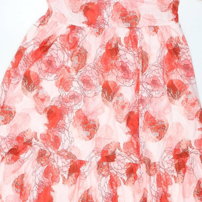 SheIn Womens Red Floral Cotton A-Line  Size S  Round Neck Button