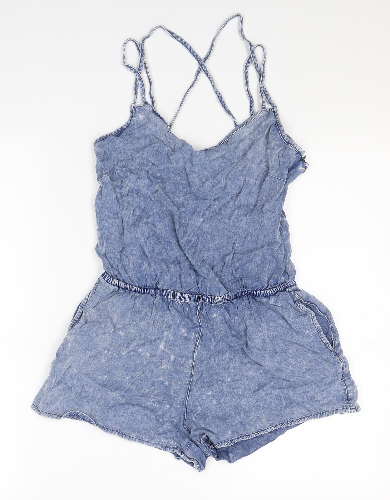 New Look Womens Blue  Viscose Playsuit One-Piece Size 6 L3 in Zip