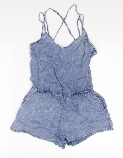 New Look Womens Blue  Viscose Playsuit One-Piece Size 6 L3 in Zip