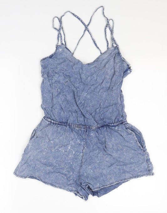 New Look Womens Blue  Viscose Playsuit One-Piece Size 6 L3 in Zip