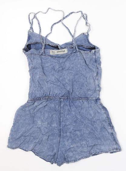 New Look Womens Blue  Viscose Playsuit One-Piece Size 6 L3 in Zip