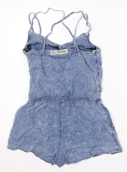 New Look Womens Blue  Viscose Playsuit One-Piece Size 6 L3 in Zip