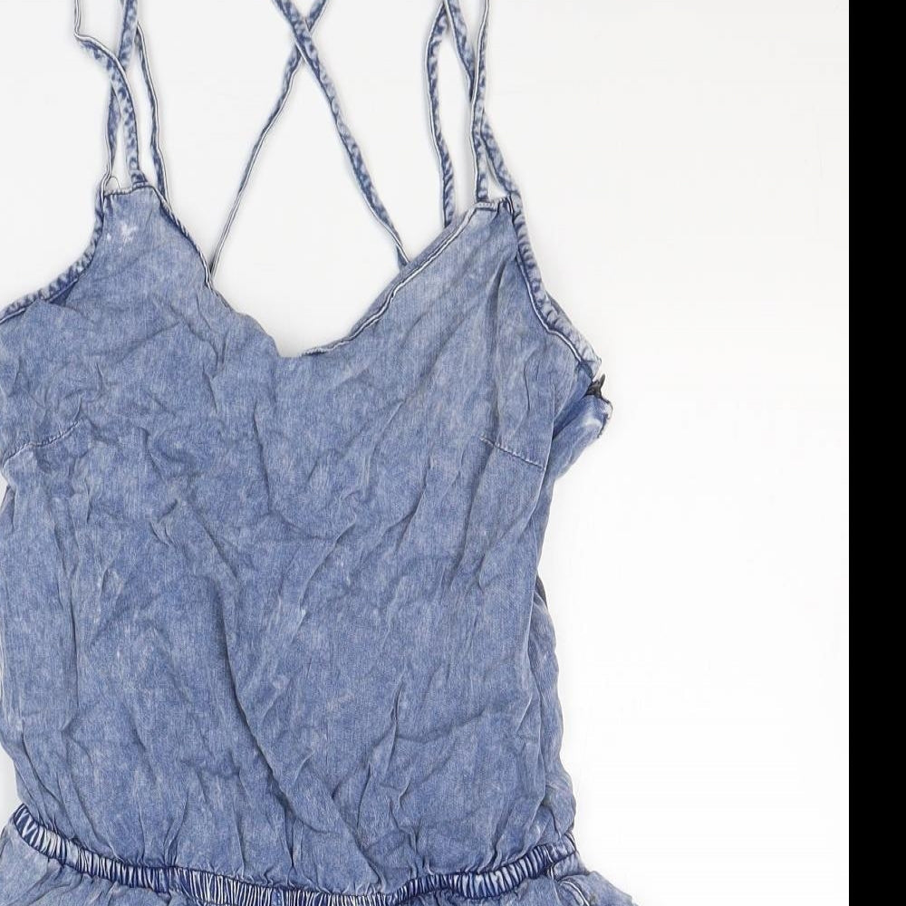 New Look Womens Blue  Viscose Playsuit One-Piece Size 6 L3 in Zip